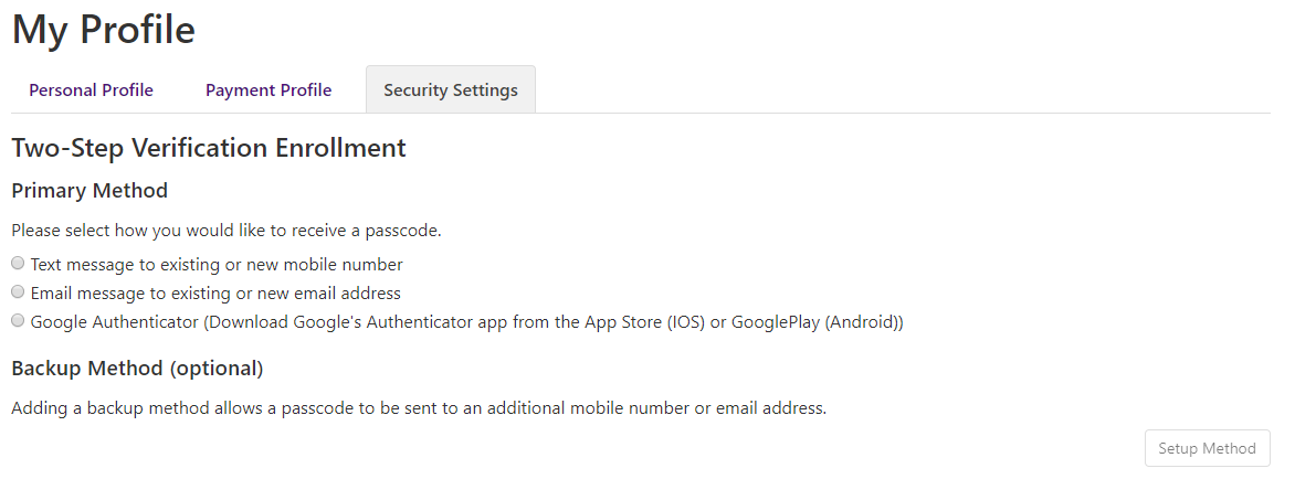 security settings tab